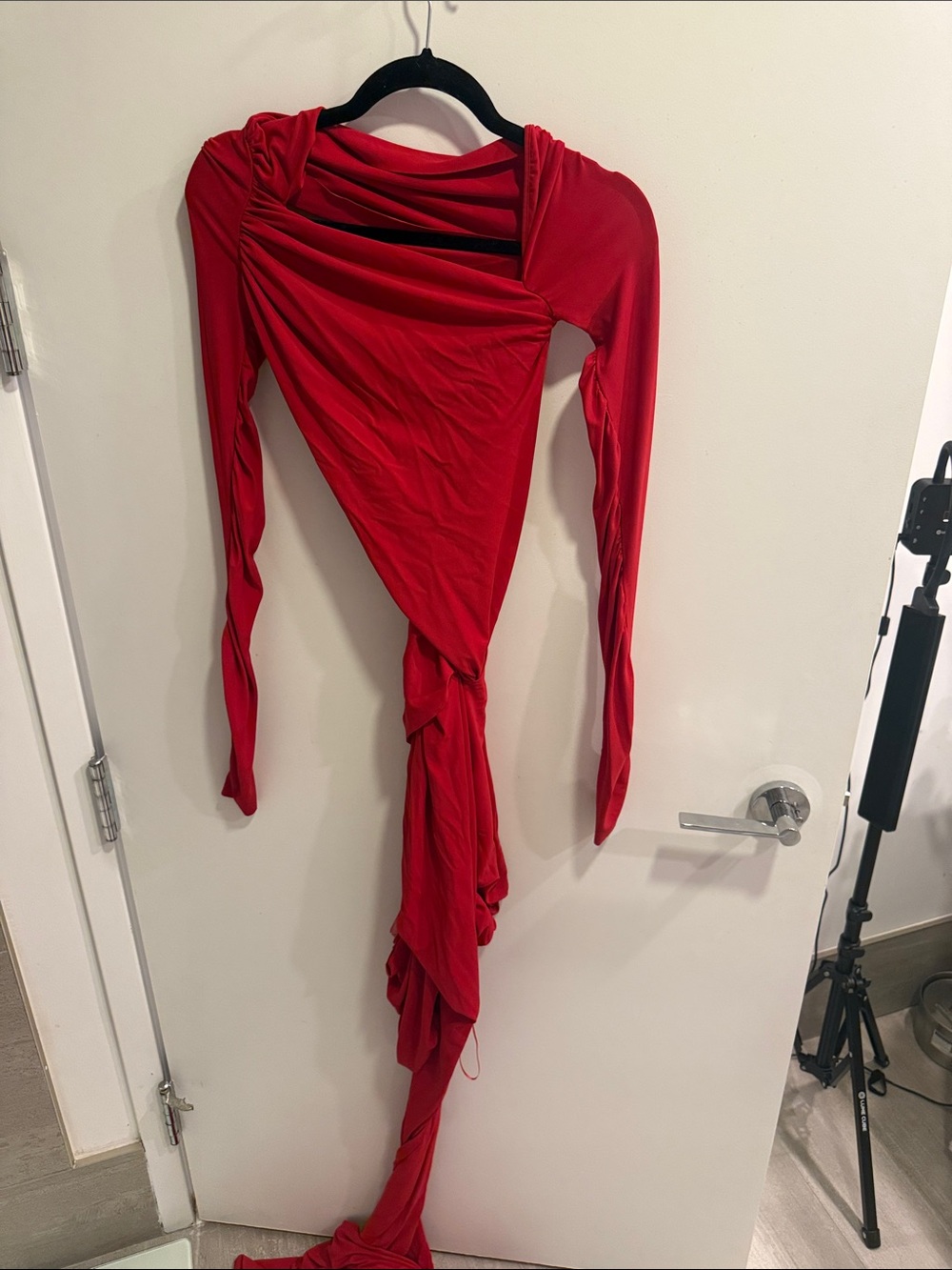 The Attico Red Draped Long-Sleeve Twist Dress - Picture 6 of 6